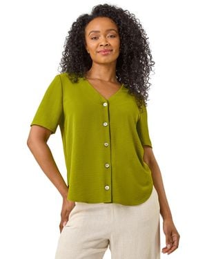 Roman Petite Button Through Blouse - Green