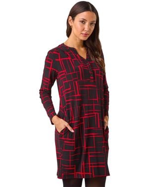 Roman Geo Print Cocoon Stretch Dress - Red