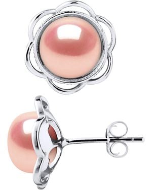 Diadema Stud Earrings Flower Beads Freshwater 8-9Mm Buttons Roses 925 - Pink