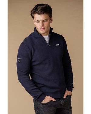Firetrap Cotton Rich Pique Funnel Neck Half Zip Jumper - Blue