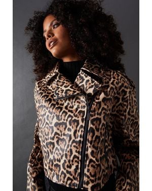 Warehouse Animal Oversized Biker Jacket - Black