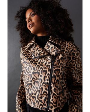 Warehouse Animal Oversized Biker Jacket - Black