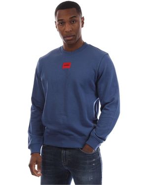 HUGO Crew Neck Ribbed Collar Long Sleeve Sweatshirt - Blue