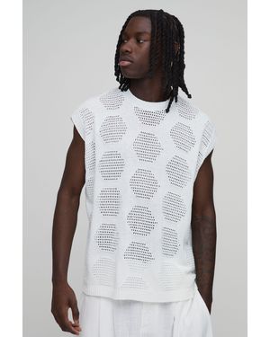 BoohooMAN Oversized Open Stitch Geo Knitted Tank - Multicolour