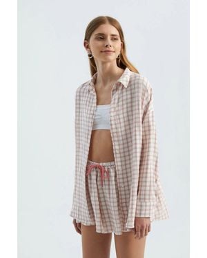 Hiccup Checked Oversized Shirt - Natural
