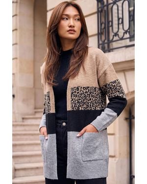 Roman Animal Block Print Cardigan - Grey