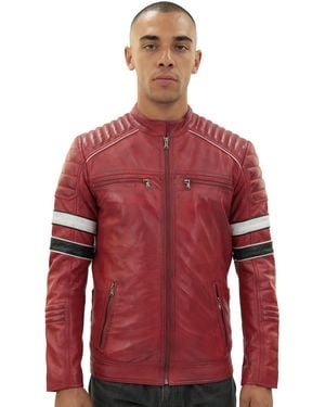 Infinity Leather Quilted Racing Jacket-Madrid - Red