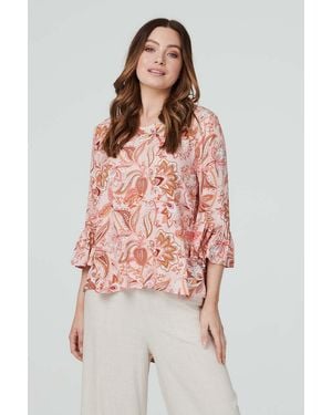 Izabel London Paisley Print Oversized Blouse 3/4 Sleeve - Pink