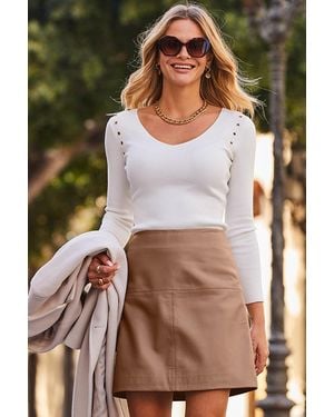 Sosandar Taupe Faux Leather A-Line Skirt - Brown