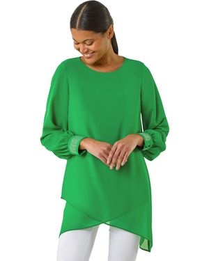 Roman Hotfix Detail Asymmetric Hem Top - Green