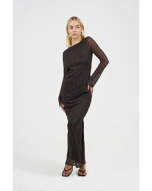 Brave Soul Snake Print Long Sleeve Mesh Maxi Dress - Blue