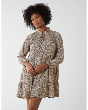 Blue Vanilla Shirred Cheetah Smock Dress - Brown