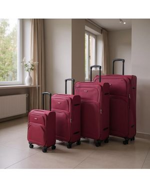 Infinity Leather Expandable Soft Burgundy 8 Wheel Lightweight Suitcase Luggage Travel Bags Set Of 4 - Red