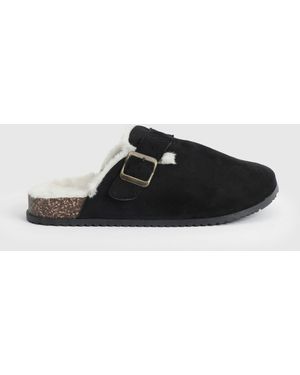 Oasis Melinda Faux Suede Fur Lined Closed Toe Footbeds - Black