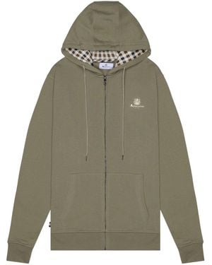 Aquascutum Active Small Logo Full Zip Up Army Hoodie Cotton - Green