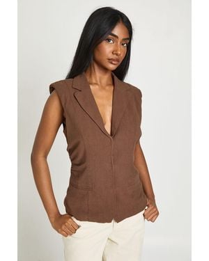 Boohoo Linen Look Ruched Waistcoat - Brown