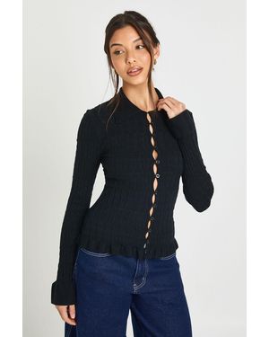 Boohoo Textured Knit Collared Cardigan - Blue