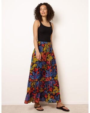 Blue Vanilla Tiered Bright Maxi Skirt - White