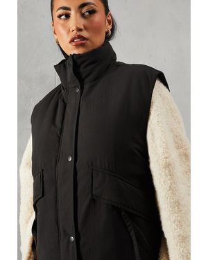 MissPap Padded Puffer Zip Pocket Gilet - Black
