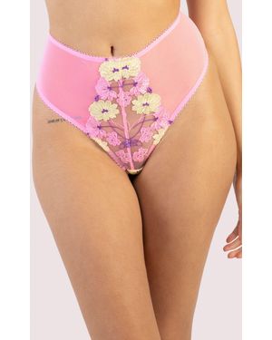 Playful Promises Luna Pastel Embroidery High Waisted Thong - Pink