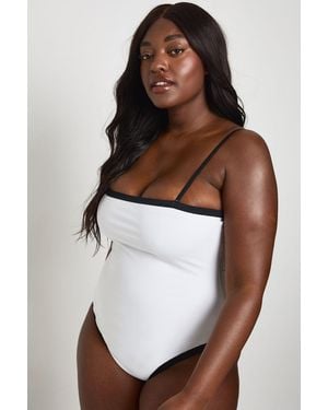 Boohoo Tummy Control Contrast Square Neck Swimsuit - White