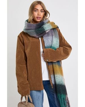 Boohoo Oversized Check Tassel Fluffy Scarf - Blue