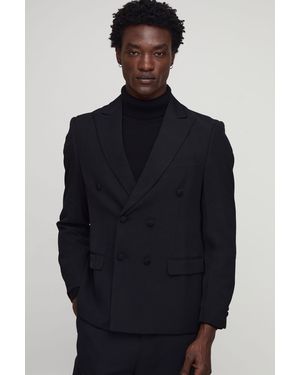 BoohooMAN Oversized Double Breasted Exaggerated Collar Satin Blazer - Blue