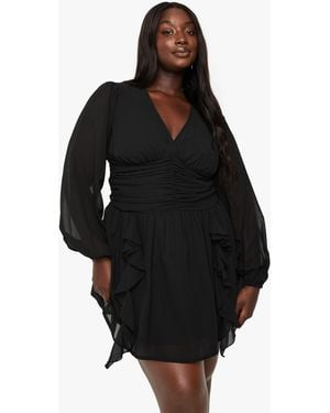 Boohoo Plus Chiffon Ruffle Skater Dress - Black
