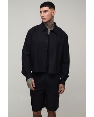BoohooMAN Tall Cropped Boxy Oversized Shirt & Baggy Short Set - Blue