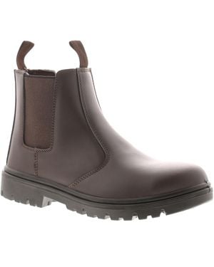 Tradesafe Safety Boots Dealer Slip On Twin Gusset Steel Toe Cap Leather - Brown