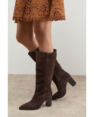 Oasis Kresta Suede High Block Heel Knee Boots - Brown