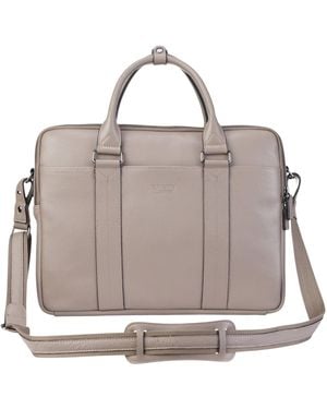 Infinity Leather Genuine Laptop Business Briefcase Office Work Travel Bag - Grey