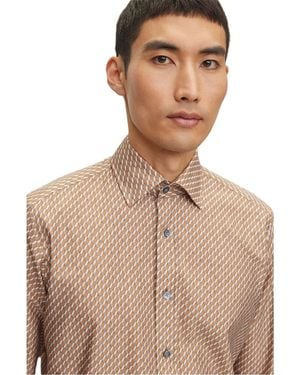 BOSS Collared Neck Point Collar Long Sleeve Shirt - Brown