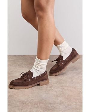 Oasis Claire Faux Suede Chunky Boat Shoes - Brown