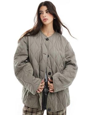 ASOS Dolphin Hem Collarless Quilted Jacket - Grey