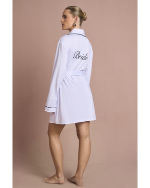 Boohoo Bridal 'Bride' Jersey Embroidered Mini Robe - White