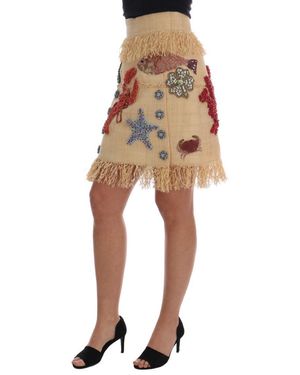 Dolce & Gabbana Crystal Palm Fibre Skirt - Natural