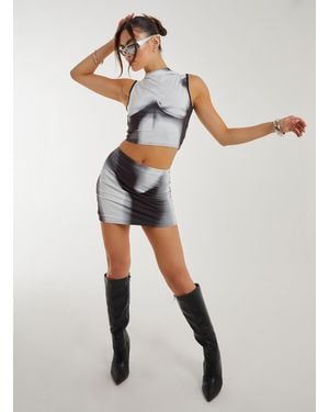 Pink Vanilla Graphic Silhouette Mini Skirt - Grey