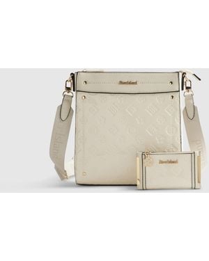 River Island Embossed Monogram Messenger Bag Bundle Pu - Natural