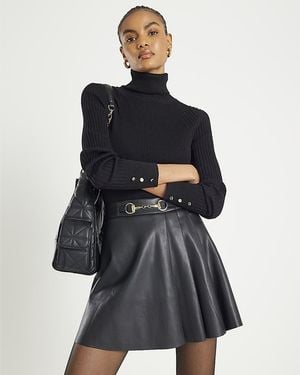 River Island Mini Skirt Faux Leather Snaffle Trim Pu - Blue