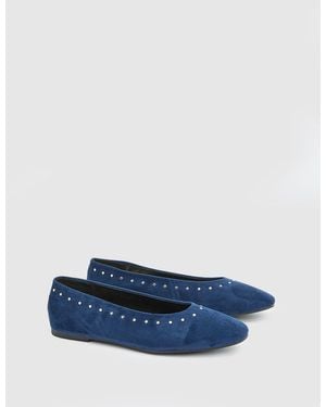 Good for the Sole Alex Faux Suede Super Padded Flexi Studded Ballet Court Shoes - Blue