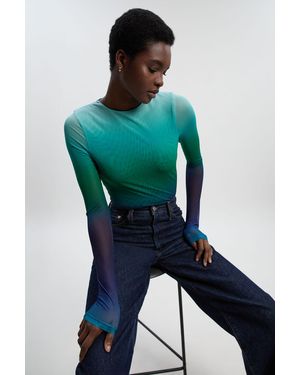 Karen Millen Long Sleeve Ombre Mesh Bodysuit - Blue