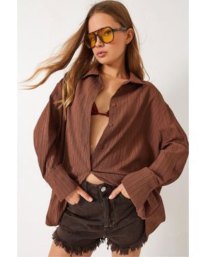Bianco Lucci Oversized Textured Shirt - Brown