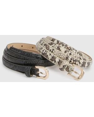 Boohoo Snake Print 2 Pack Basic Skinny Belts - Black