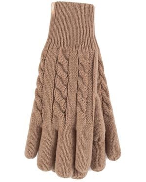 Heat Holders Ladies Cable Knit 2.3 Tog Fleece Lined Thermal Winter Gloves - Brown