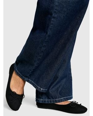 Boohoo Wide Fit Faux Suede Bow Detail Ballet - Blue