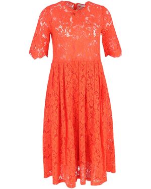 Ganni Lace Detailed Midi Dress - Red
