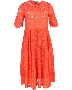 Ganni Lace Detailed Midi Dress - Red
