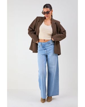 MissPap Asymmetric Waist Denim Wide Leg Jean - Blue