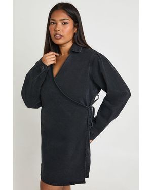 Boohoo Plus Denim Wrap Dress - Black
